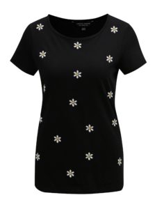 Čierne tričko s kvetovanou výšivkou Dorothy Perkins