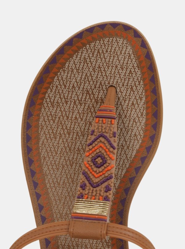 Hnedé sandále s aztéckym vzorom Grendha Acai