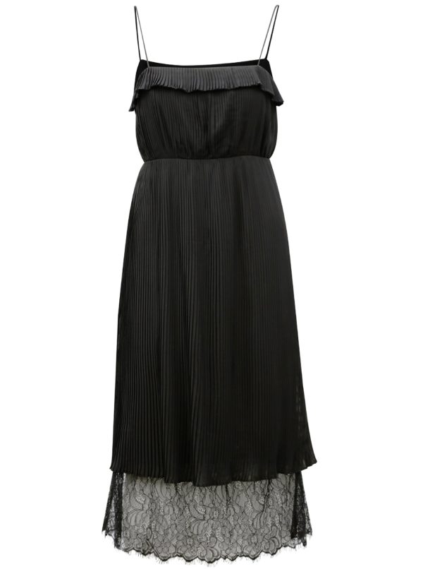Čierne plisované šaty s čipkou VILA Vivida