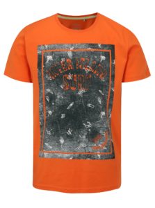 Oranžové pánske slim fit tričko s potlačou s.Oliver
