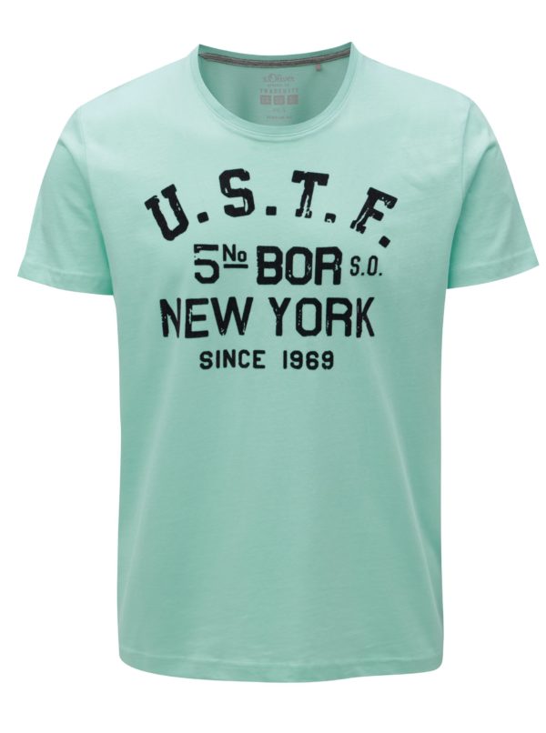 Svetlozelené pánske regular fit tričko so zamatovou potlačou s.Oliver