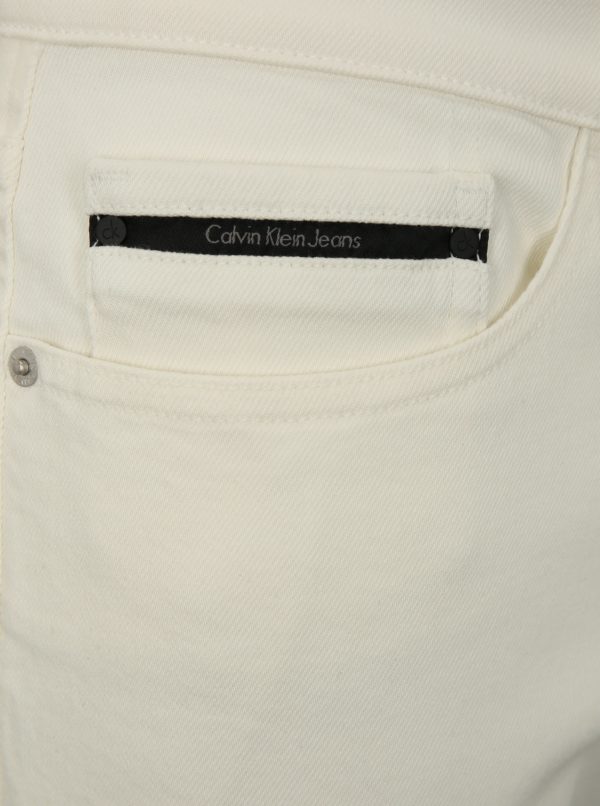 Krémové pánske rifľové slim kraťasy Calvin Klein Jeans