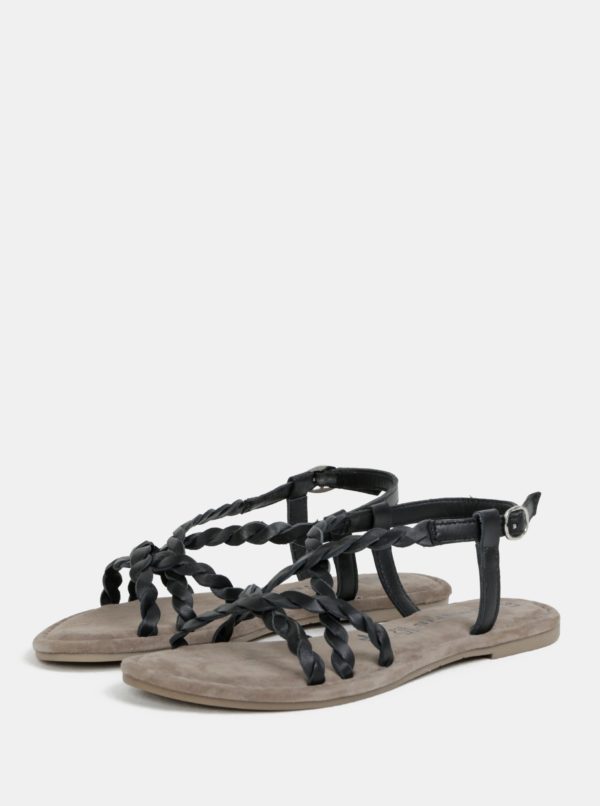 Béžovo-čierne kožené sandále Tamaris