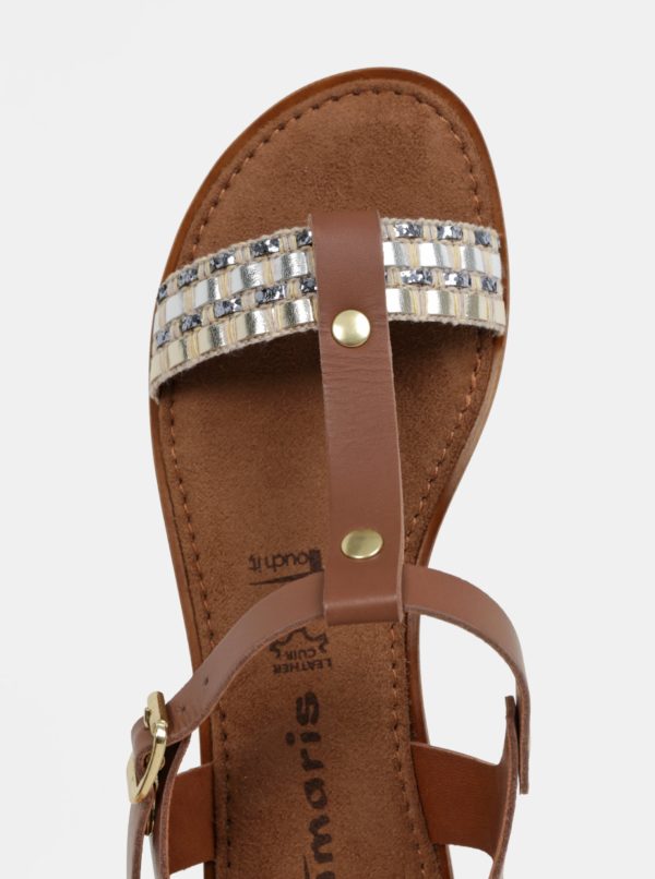Hnedo-krémové kožené sandále Tamaris