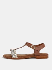 Hnedo-krémové kožené sandále Tamaris
