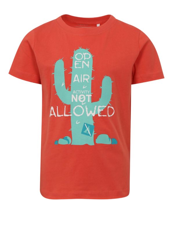 Koralové chlapčenské tričko s potlačou kaktusu name it Helm