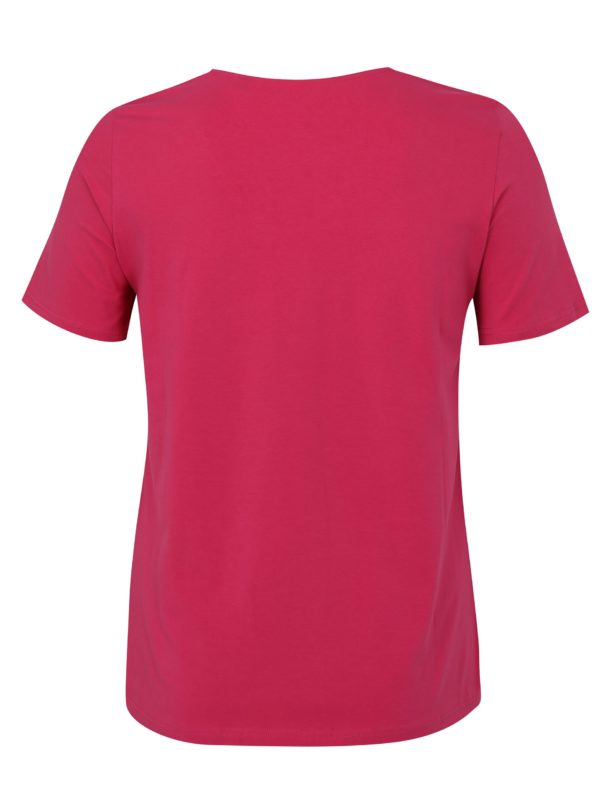 Ružové tričko s pásikmi v dekolte Ulla Popken