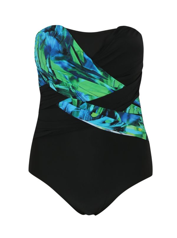 Zeleno–čierne jednodielne plavky s odnímateľnými ramienkami Ulla Popken