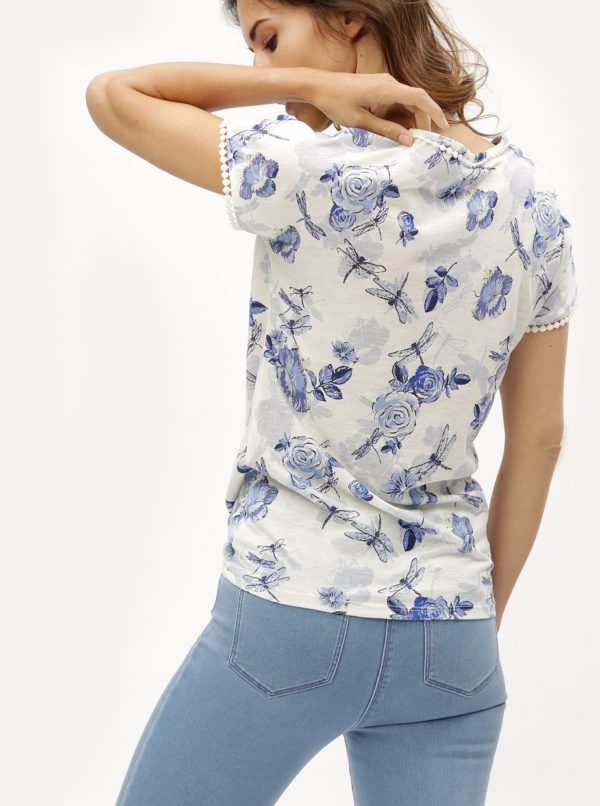 Modro-krémové dámske kvetované tričko s uzlom M&Co