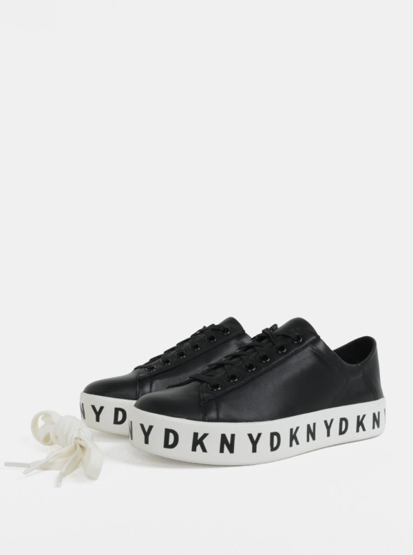 Čierne kožené tenisky na platforme DKNY