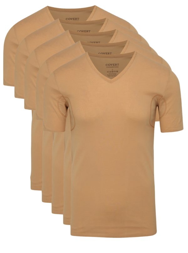 Sada piatich párov tričiek pod košeľu v telovej farbe s potítkami Covert Underwear