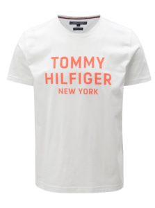 Oranžovo-biele pánske tričko s potlačou Tommy Hilfiger 