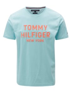 Oranžovo-tyrkysové pánske tričko s potlačou Tommy Hilfiger 