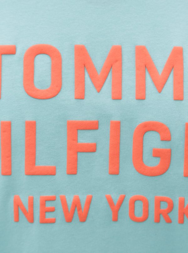 Oranžovo-tyrkysové pánske tričko s potlačou Tommy Hilfiger 