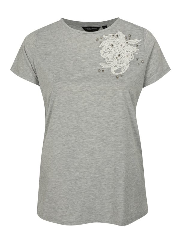 Sivé tričko s ozdobnými detailmi Dorothy Perkins Curve