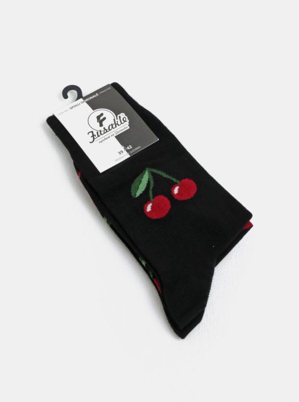 Červeno-čierne unisex vzorované ponožky Fusakle Čerešne v noci