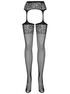 Čierne sieťované pančuchy spojené s podväzkovým pásom Obsessive S500 Garter stockings
