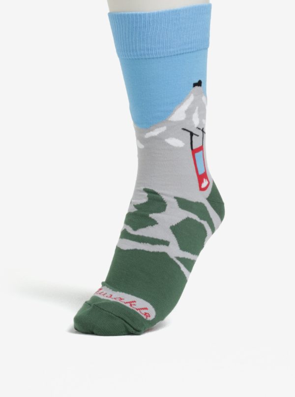 Modro-zelené unisex ponožky s motívom hôr Fusakle Lomničák
