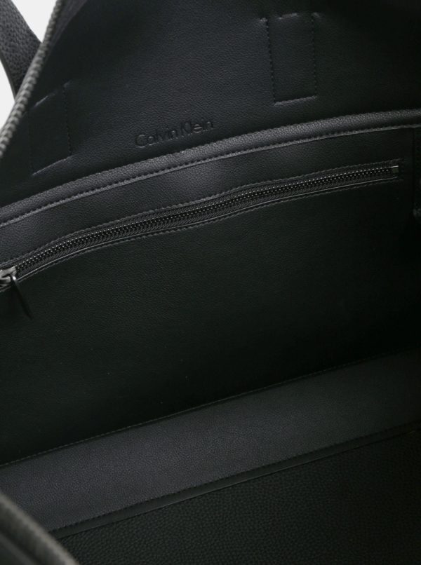 Čierna kožená cestovná taška s vakom Calvin Klein Jeans