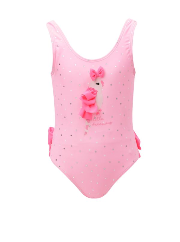 Ružové dievčenské jednodielne plavky s volánmi a papagájom 5.10.15.