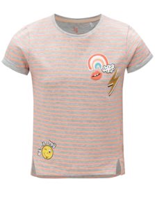 Oranžovo-sivé pruhované dievčenské tričko s potlačou 5.10.15.