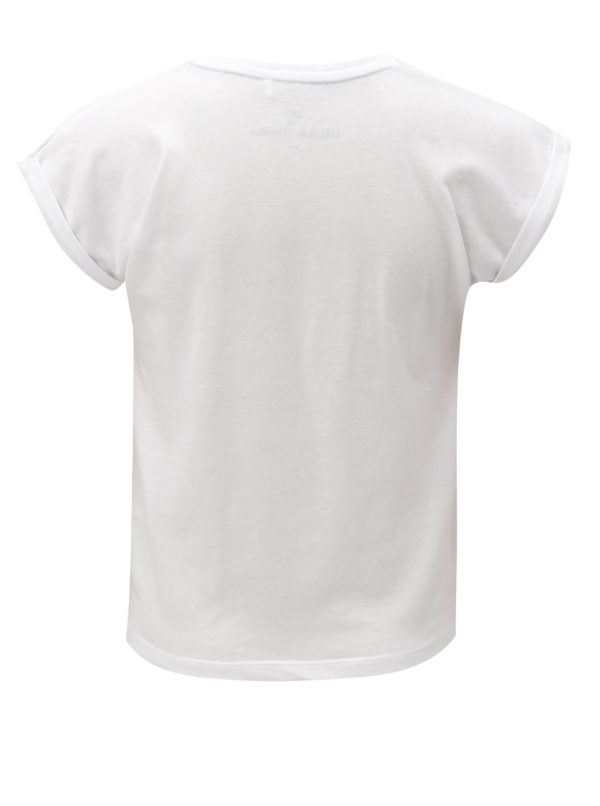 Biele dievčenské tričko s uzlom a potlačou 5.10.15.