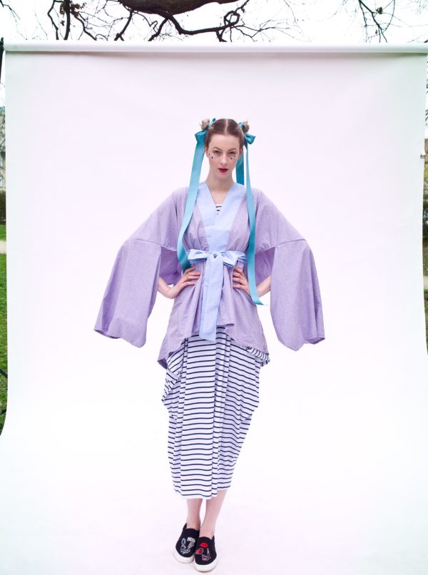 Svetlofialové kimono s nášivkou na chrbte La femme MiMi