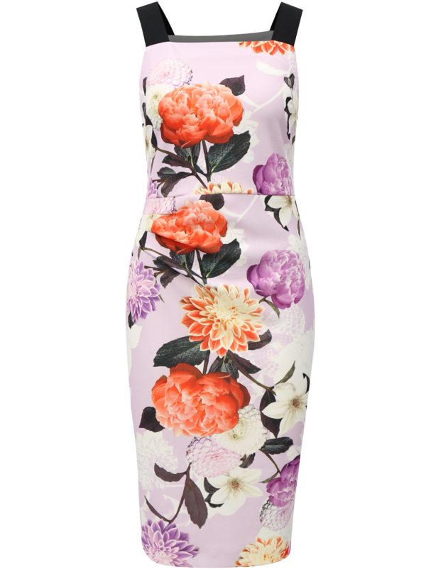Svetlofialové kvetované puzdrové šaty na ramienka Dorothy Perkins