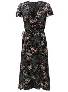 Čierne kvetované zavinovacie šaty Miss Selfridge