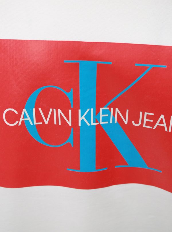 Červeno-biela pánska mikina s potlačou Calvin Klein Jeans