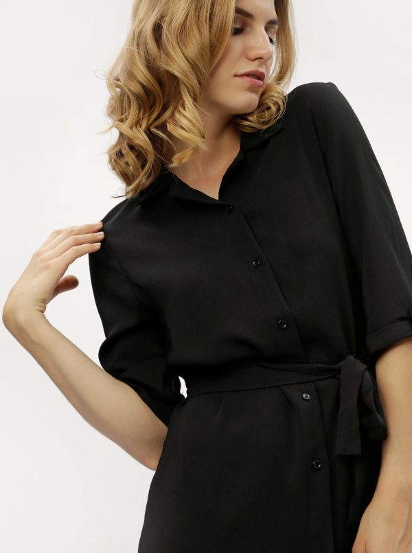 Čierne košeľové šaty s 3/4 rukávom MISSGUIDED