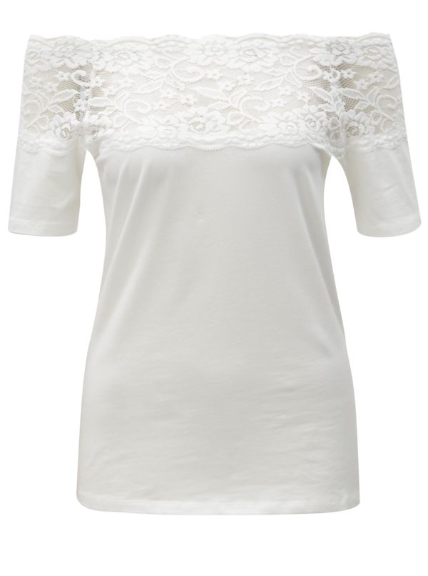 Biele tričko s čipkovým sedlom Jacqueline de Yong Domino