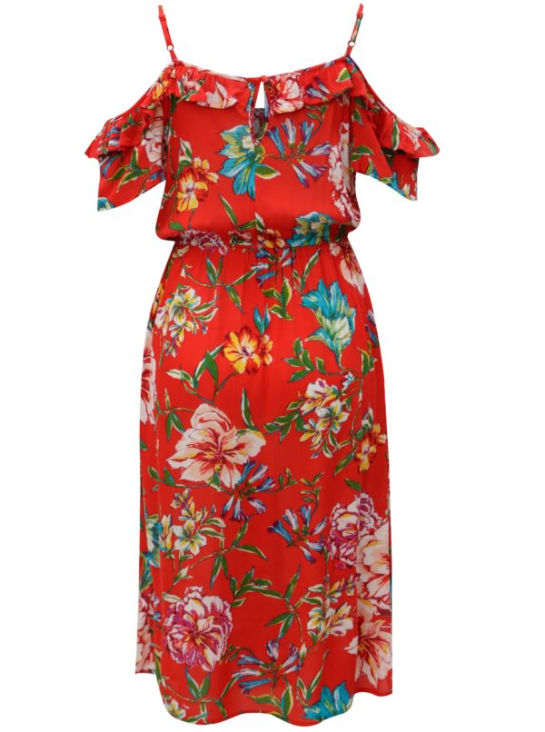 Červené kvetované šaty s odhalenými ramenami Dorothy Perkins