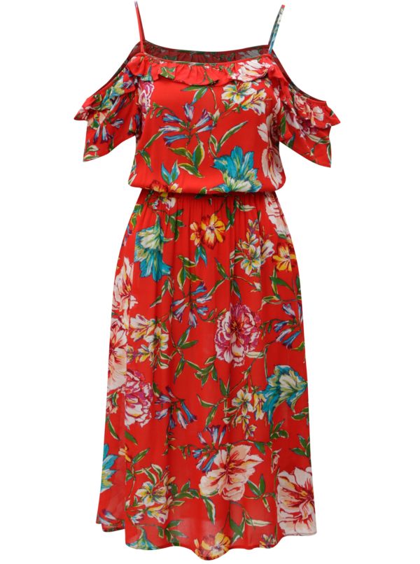 Červené kvetované šaty s odhalenými ramenami Dorothy Perkins