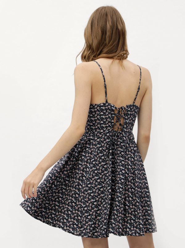 Tmavomodré kvetované šaty s viazaním na chrbte Haily´s Victoria