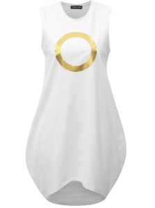 Biele balónové šaty s potlačou kruhu Mikela da Luka