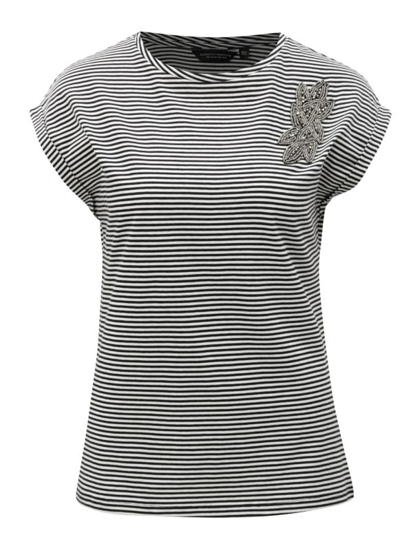 Čierno-biele pruhované tričko s korálkovou aplikáciou Dorothy Perkins