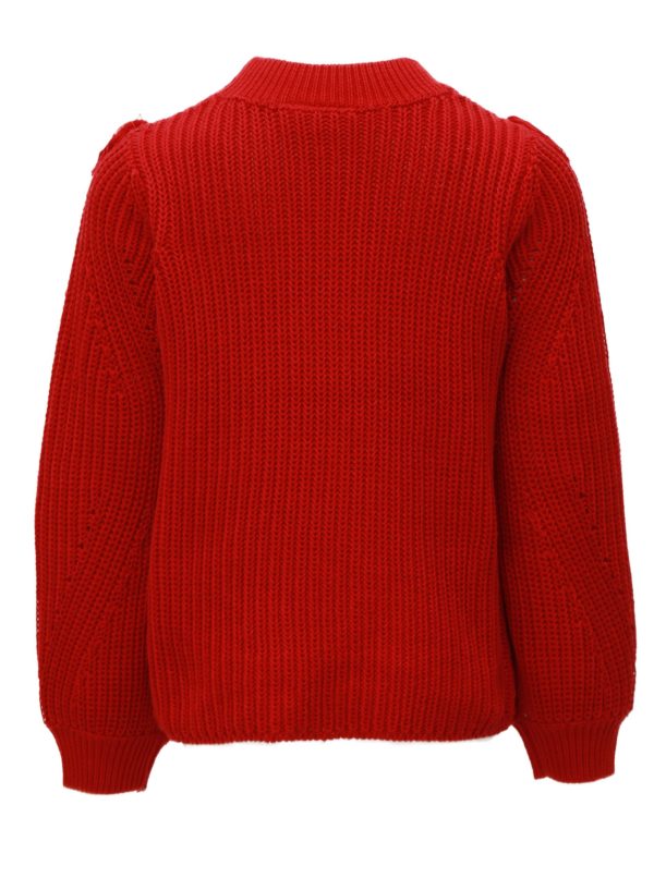 Červený dievčenský sveter so strapcami name it Louise