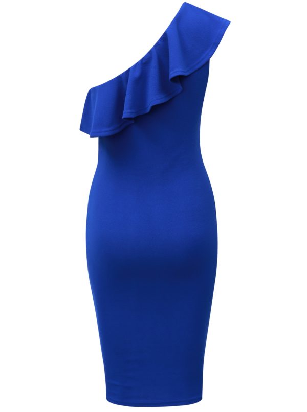Modré asymetrické šaty s volánom AX Paris
