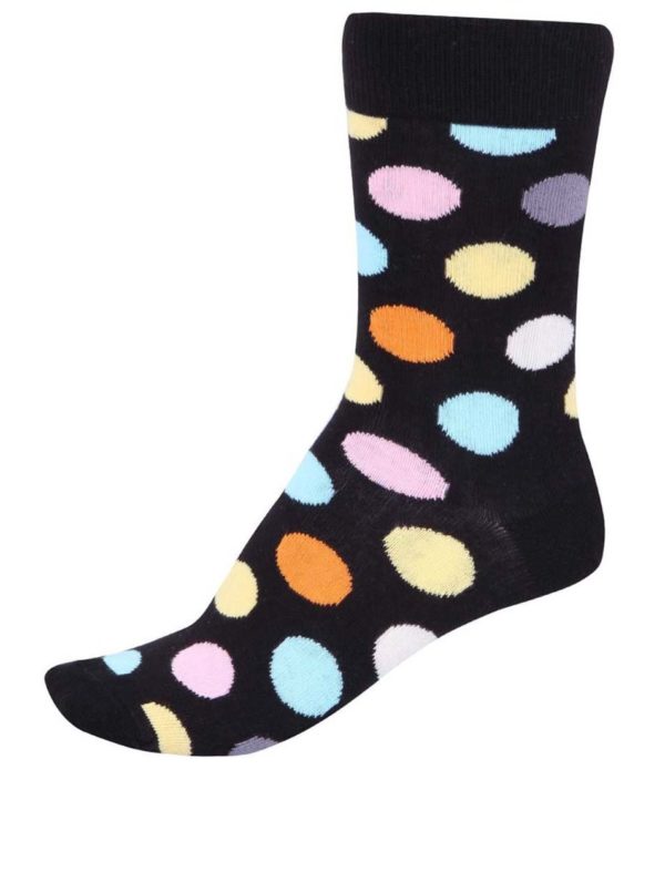 Ćierne unisex ponožky s farebnými bodkami Happy Socks Big Dots