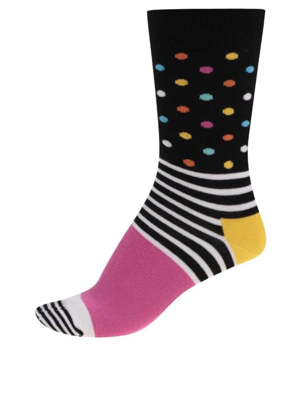 Čierno-ružové dámske ponožky Happy Socks Stripe Dot