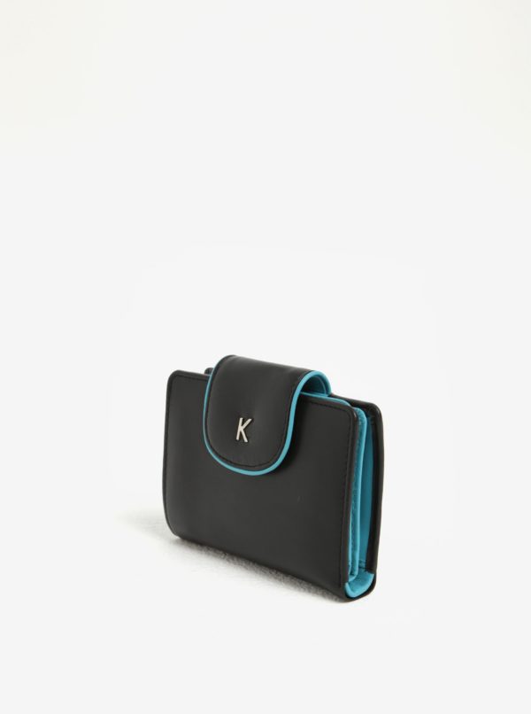 Čierna dámska kožená peňaženka s modrým lemom KARA
