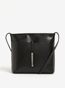 Čierna kožená crossbody kabelka s detailom v striebornej farbe KARA