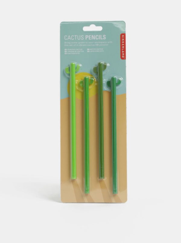 Súprava štyroch zelených ceruziek v tvare kaktusu Kikkerland