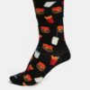 Čierne vzorované unisex ponožky Happy Socks Hamburger 