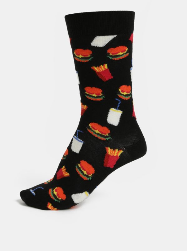 Čierne vzorované unisex ponožky Happy Socks Hamburger 