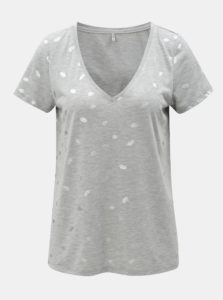 Sivé melírované tričko s motívom pier ONLY Isabella