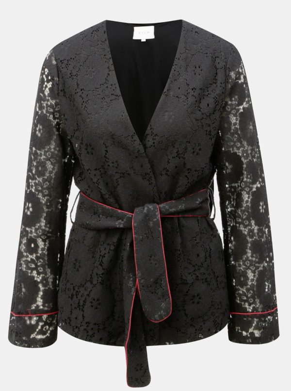Čierne čipkované kimono s opaskom VILA Luas