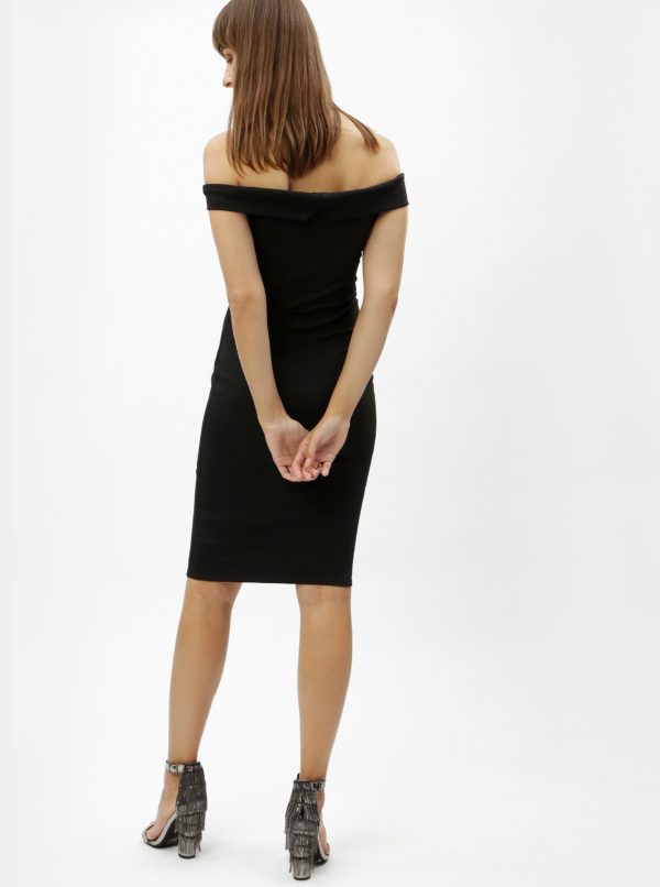 Čierne puzdrové šaty s odhalenými ramenami MISSGUIDED
