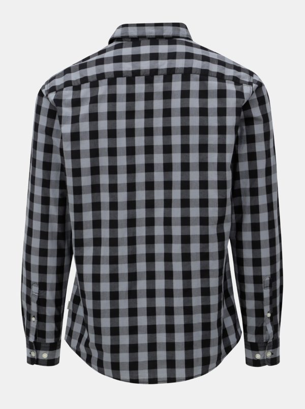 Čierno-sivá kockovaná košeľa s dlhým rukávom Jack & Jones Gingham
